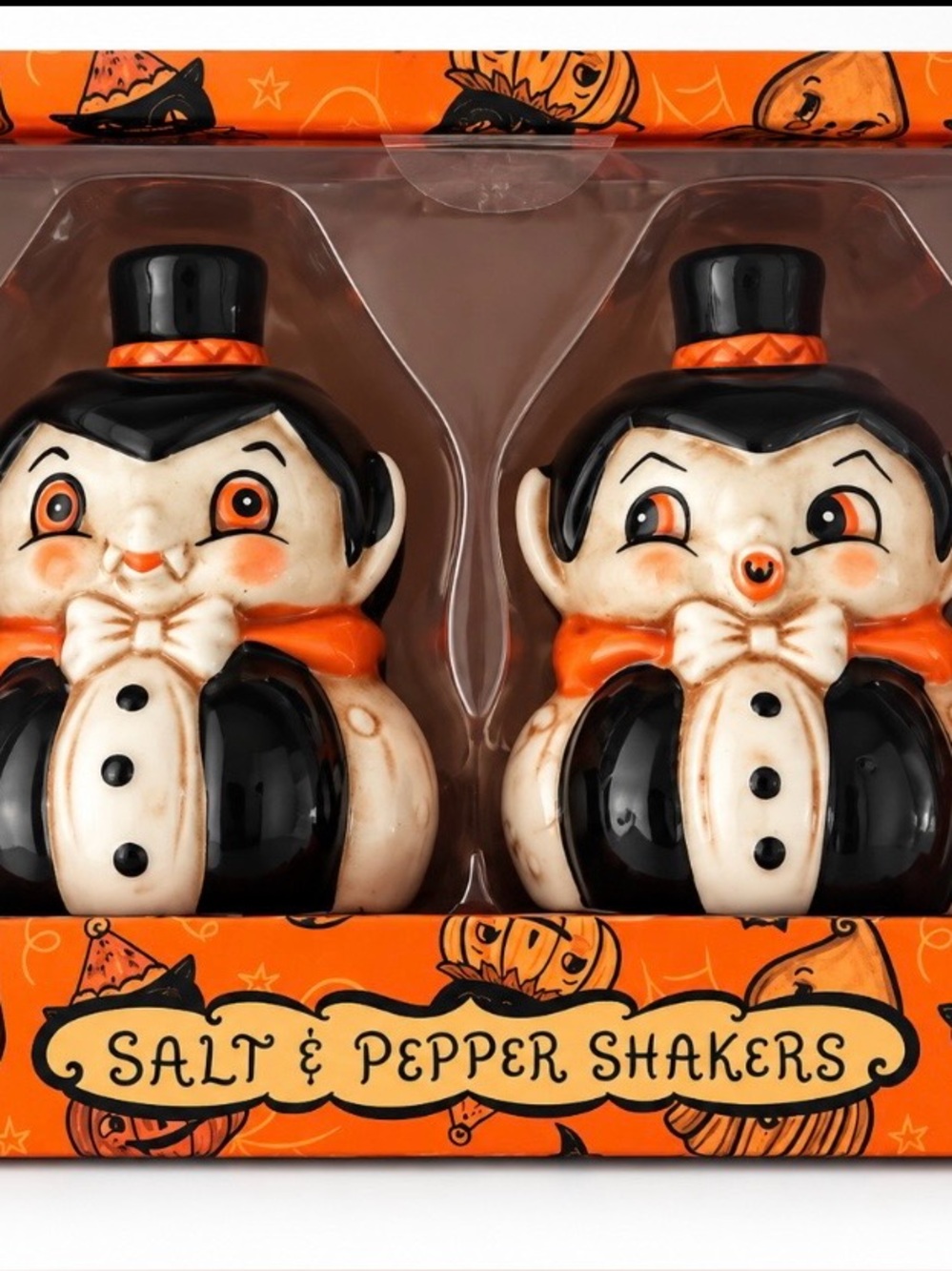 Halloween Vampire Salt & Pepper Shaker Set - Orange & Black